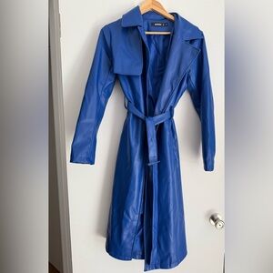 Missguided Cobalt Blue Leather Look Trench Coat